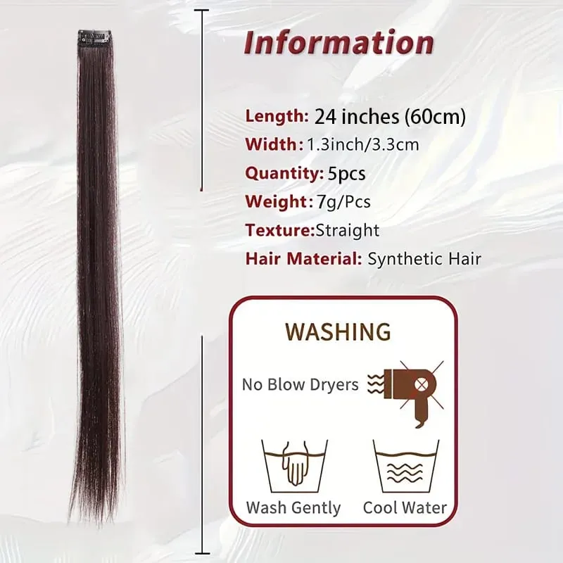 24 Inch Women's Elegant Clip On Synthetic Wig - Natural Style Long High Gloss Straight Hair Piece Wig Extension