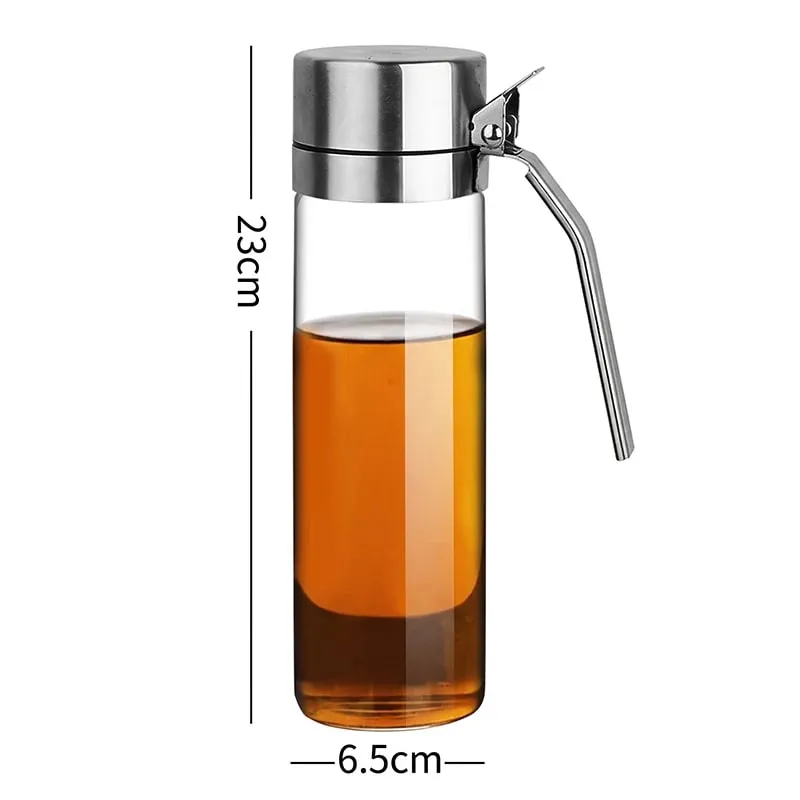 Leakproof High Borosilie Glass Oil Bottle with Stainless Steel 304 Cap Kitchen Soy Sauce Vinegar Seasoning Jug No Oil Stain