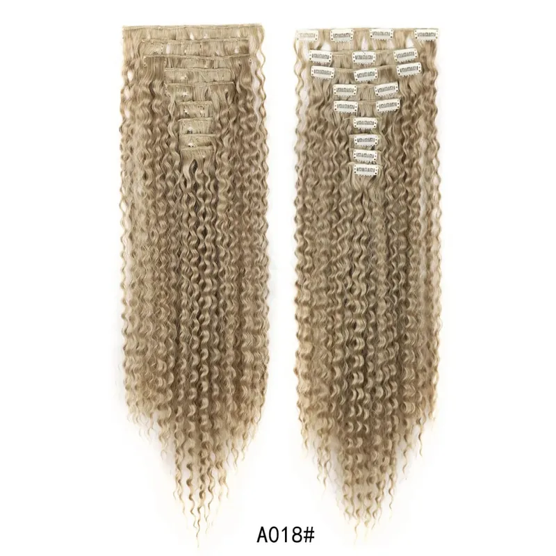 9PCS Clip in Hair Extensions 20 Inch Curly Double Weft Clip Hair Extension Kinky Curly Long Soft Synthetic Hairpieces for Women