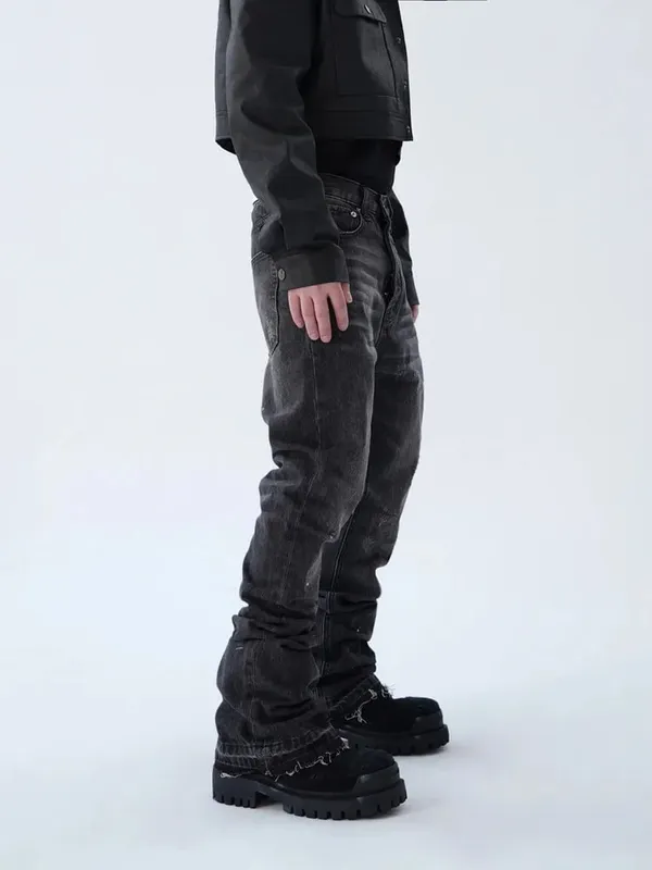 2025 American Retro Y2K Streetwear Washed Black Slim Flared Jeans Pants For Men Clothing Luxury Cotton Long Trousers Ropa Hombre