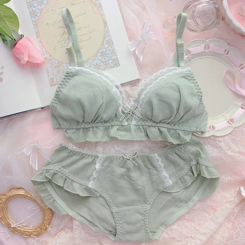 Set Pakaian Dalam Bra Manis Pakaian Dalam Pita Lolita Bunga Renda Intim Lucu Push Up Katun Sejuk Anak Perempuan Sekolah Kawaii Jepang 2024