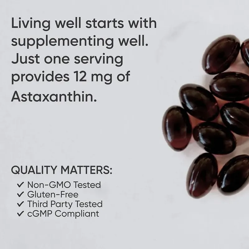 Astaxanthin 12mg Premium Astaxanthin Antioxidant Supplements | Supports Eye Joint Internal Circulation Skin Health | Tanning