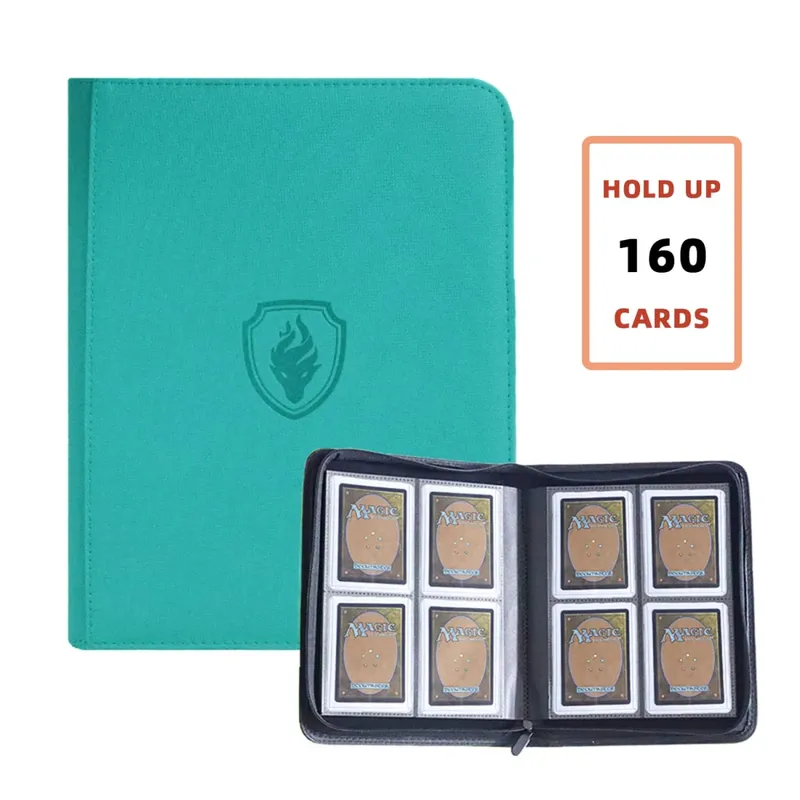 Holds 160 Cards|Trading Card Binder for 3”×4”Cards | 4-Pocket Double-sided Album |PU Leather Zipper Folder for TCG/Sports Cards