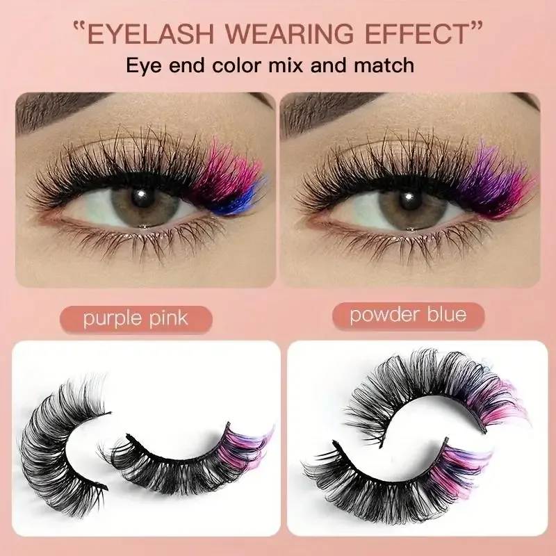 HD Portrait Shooting Colored Mink Strip Lashes 7 Pairs DD Curl Russian Curly Thick Fluffy Vibrant Stage Show Eye Lashes
