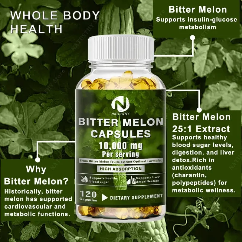 [25:1 Potent Extract] Bitter Melon Kapsler – 120 Veggie Caps (10 000mg ækvivalent) | Blodsukkerstøtte Glutenfri ikke-GMO