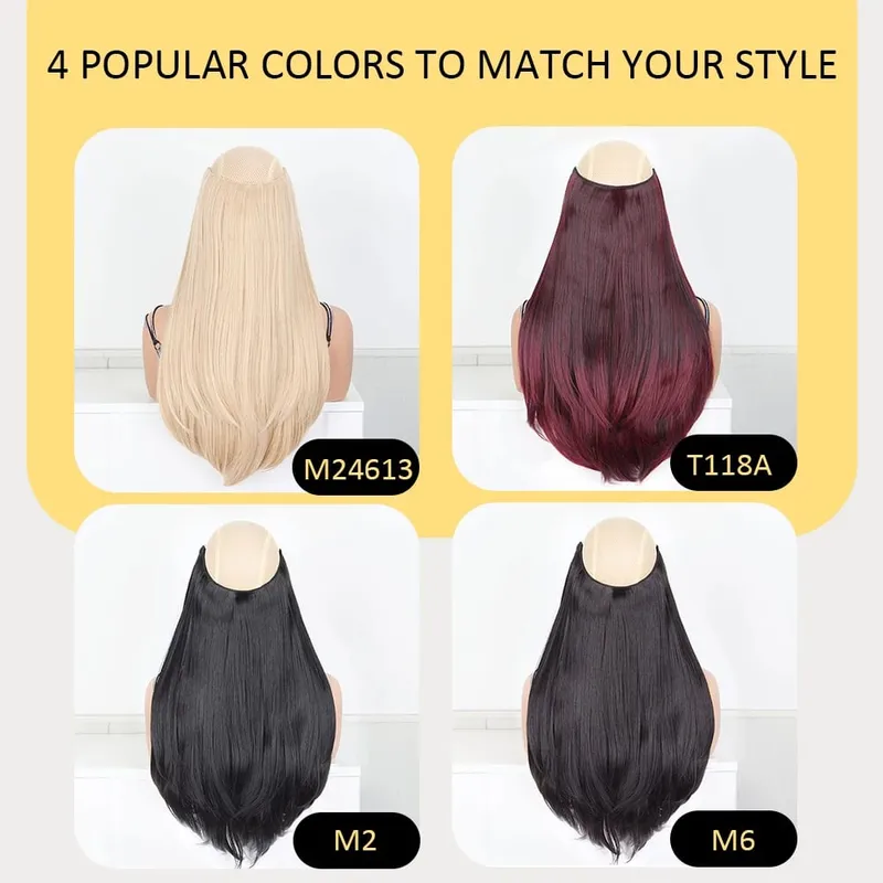 20Inch Synthetic Layered Buckle Hair Extensions Clip In Hair Weft High Temperature Fiber Long Straight Hairpiece for Women