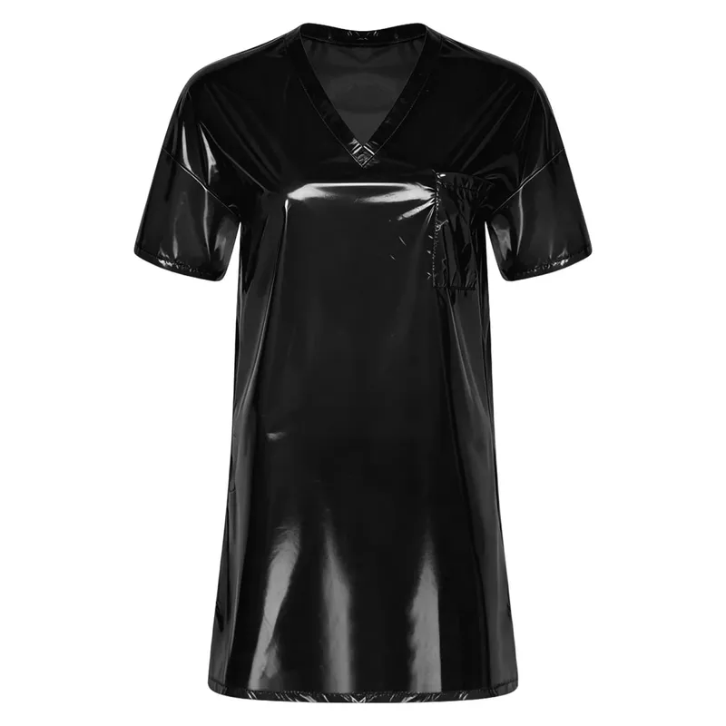 Womens Waterproof Sleep Dress V Neck Short Sleeve Side Split Loose Mini Dress Oversized T-shirt for Swimwear Water Rave Parties