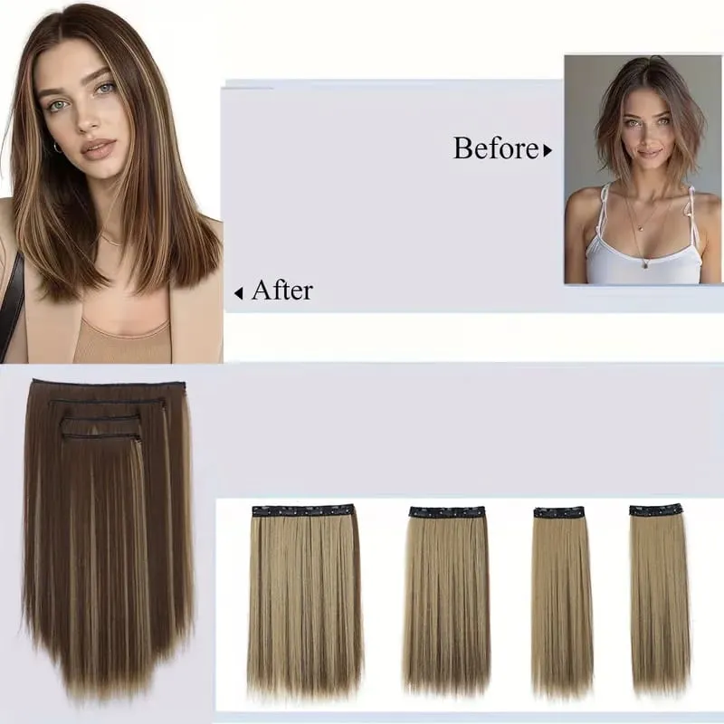 14Inch Synthetic Long Straight Hair Extension 4pcs/set Black Brown Blonde Adds Volume Hairpiece for Women
