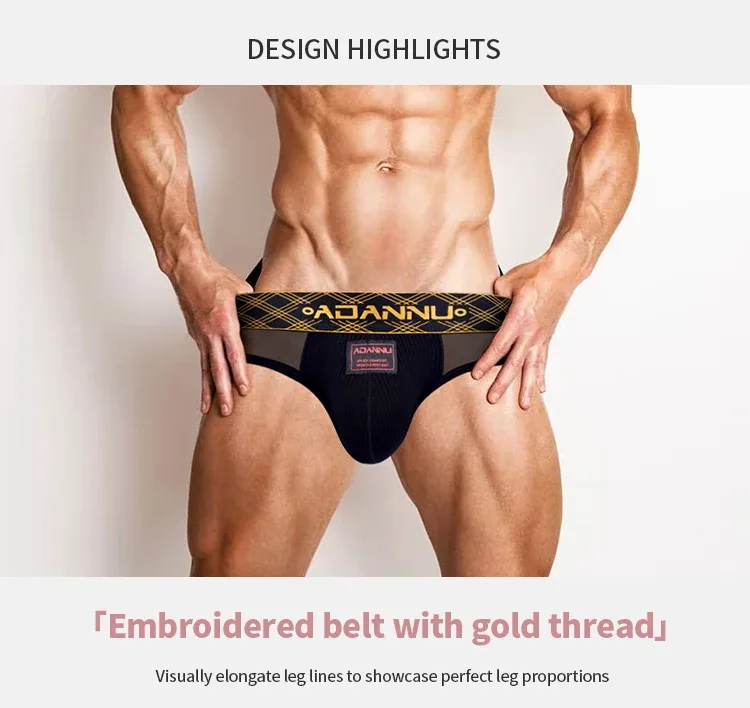 Luxury Ice Silk Men's Underwear with Gold Thread Embroidery Waistband Ultra-Thin Transparent Mesh Quick-drying Briefs for Men
