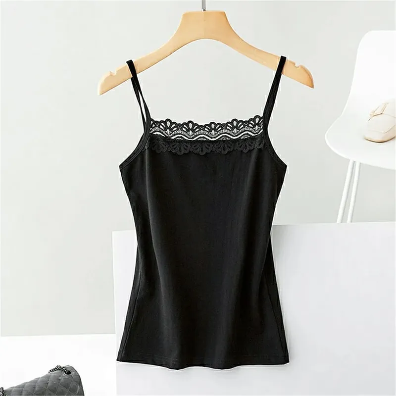 Casual Spaghetti Strap Summer Tank Tops With Lace Slim Cami Top Shirt Sport Underwear Vest Corset for Women
