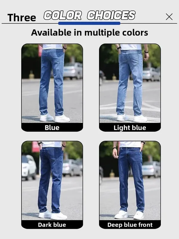 Korean Reviews Many Men's Clothes 2025 New Spring Summer Business Jeans Light Blue Straight Loose Fashion Casual Long Pants Men