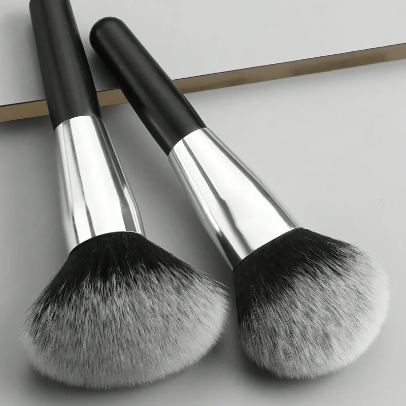 2PCS Travel Makeup Brushes - Powder & Blush Brush Set with Portable Case Vegan Nylon Bristles for On-The-Go Beauty