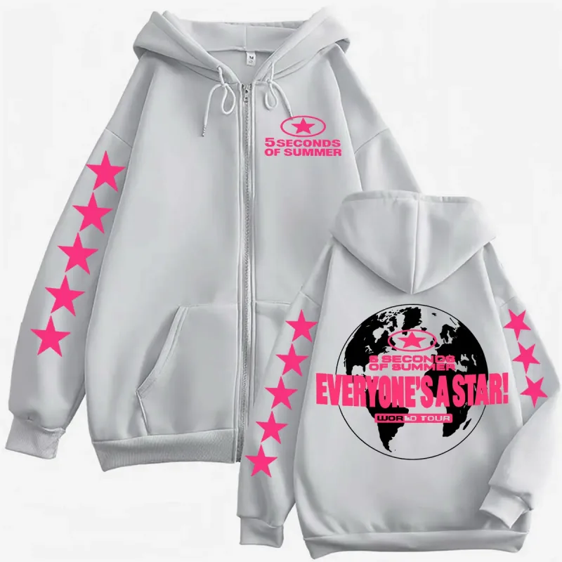 5 Seconds of Summer Everyone's A Star World Tour Zip Up Hoodies Men Women Harajuku Hip Hop Gothic Jacket Sweatshirt Hoodie Coats
