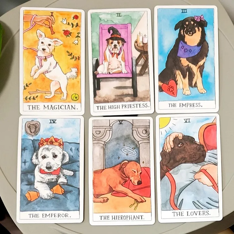 10.3*6cm Dog Tarot Deck 78 Cards Based on Rider Waite System Cute Canine Watercolor Illustrations - Unique Dog Lover Gift