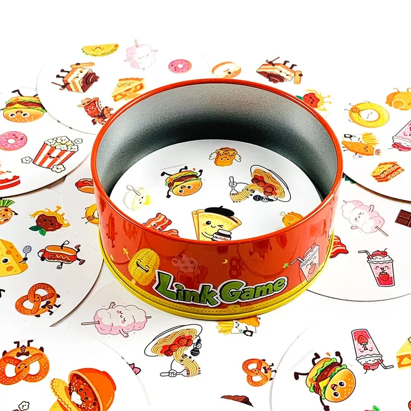 Metal Box Card Game Food Party Link Game Cards Family Interactive Matching Board Game Party Desktop Game Toy for Children Adults