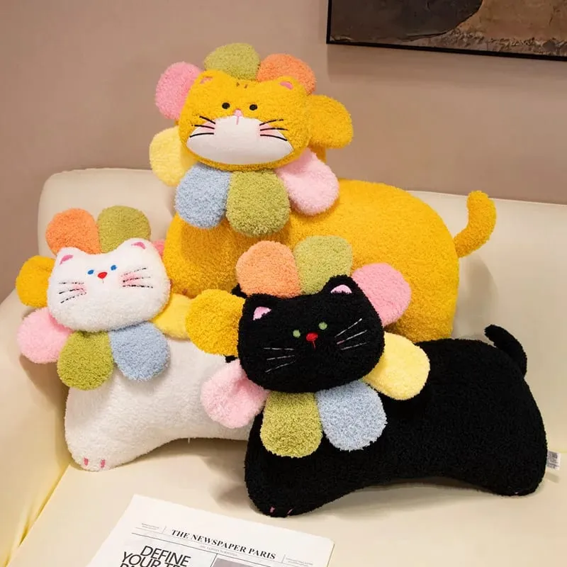 Spotted Cat Plush Pillow Flower Stuffed Cushion 50cm Adorably Soft Sofa Cushion Home Decor Toys Throw Pillow Birthday Gifts