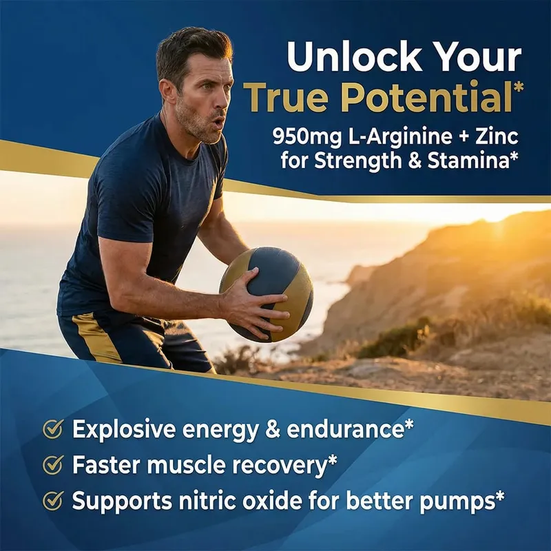 Men's L-Arginine 950mg Capsules - Supports Blood Circulation Workout Endurance & Muscle Growth Mercury for Adult 120 Capsules