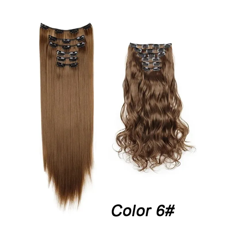 6Pcs/Set 16 Clips Hair Extension Black Long Straight Natural Hair Ombre Hairpiece Heat Resistant Fiber For Women Hairstyle Kpop