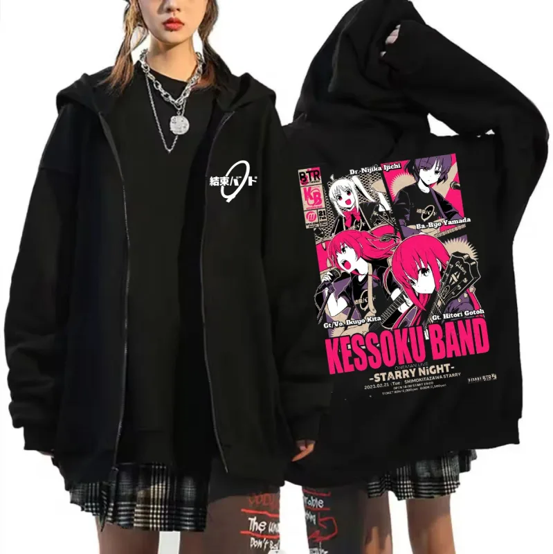 Anime Bocchi The Rock Zipper Hoodies Hitori Gotoh Yamada Ryo Kita Ikuyo Ijichi Nijika Zip Up Sweatshirts Men Women Pullover Coat