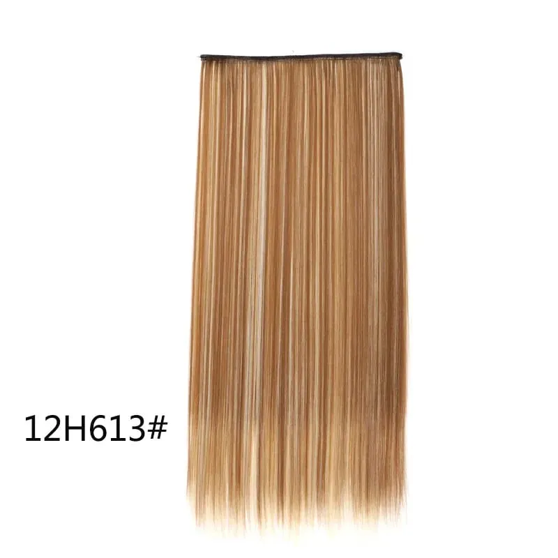 Grampo longo e reto sintético de 24 polegadas, extensão de cabelo de uma peça, 5 clipes, cabelo falso loiro, marrom, preto, resistente ao calor