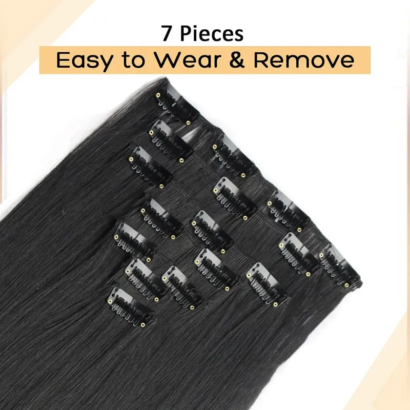 7Pcs/Set16Clips Hair Extension Black Long Straight Natural Hair Ombre Hairpiece Heat Resistant Fiber For Women Hairstyle Cosplay