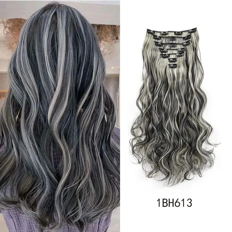 18Inch Synthetic Extension 16 Clips Blonde Hair Natural Long Wavy 7Pcs/Set Heat Resistant Fiber Hairpiece Black Brown Hairstyle