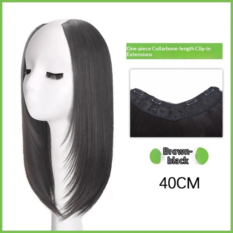 Uma peça clipe peruca invisível extensões de cabelo sintético tipo u curto extensão reta mulheres perucas meia peruca feminina