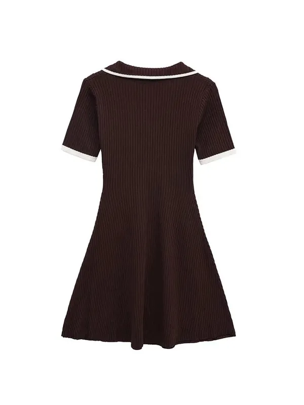 2025 Autumn Casual Mini Dress Fashion Contrast Color Design Short Sleeve Dresses For Women Elegant Short Dress