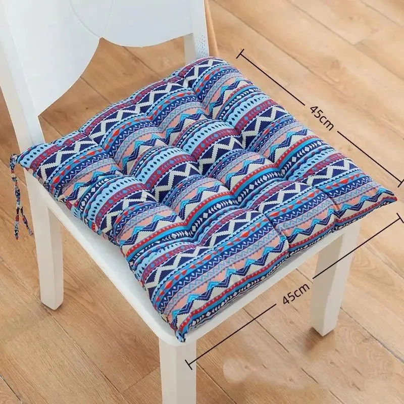 Non-deformable Thick Padded Square Seat Cushion Cute Cartoon Prints with Fixed Ties for Long Time Sitting