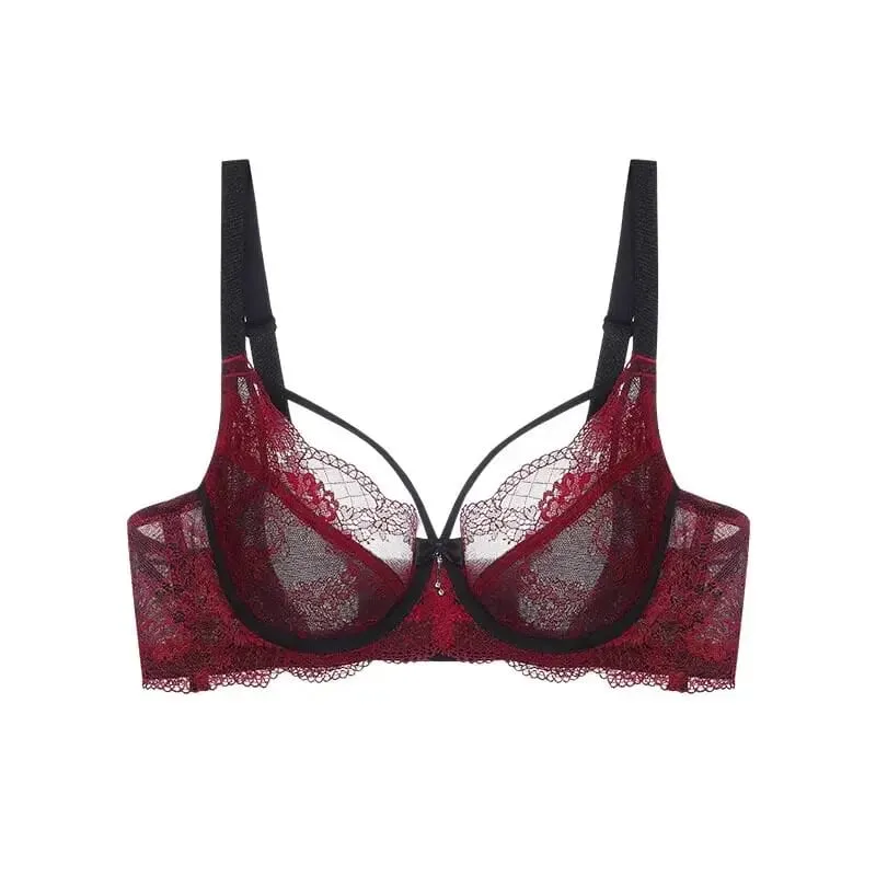 Sexy Minimizer Bra Set Full Cup Ultra Thin Lace Gathered Plus Size 34-42 Big Breast To Small Breast Support Comfort Lingerie