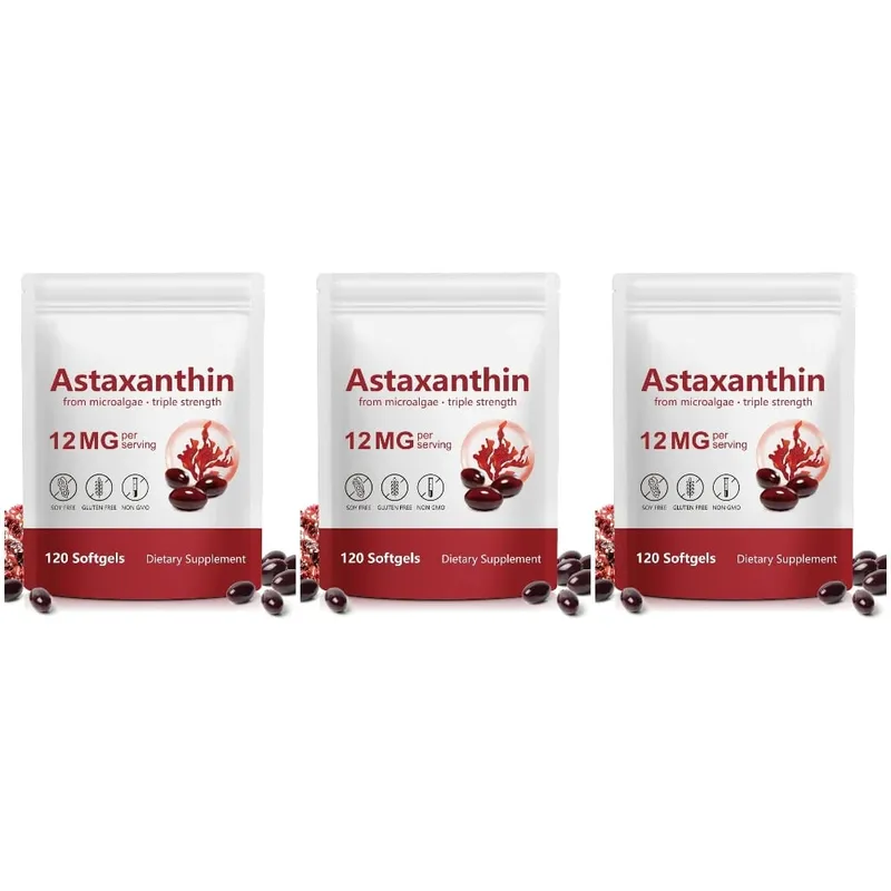 Astaxanthine Softgels 12 mg per portie Microalgen 120 CT Glutenvrij Sojavrij Niet-GMO Veganistisch Ondersteunt antioxiderende activiteit