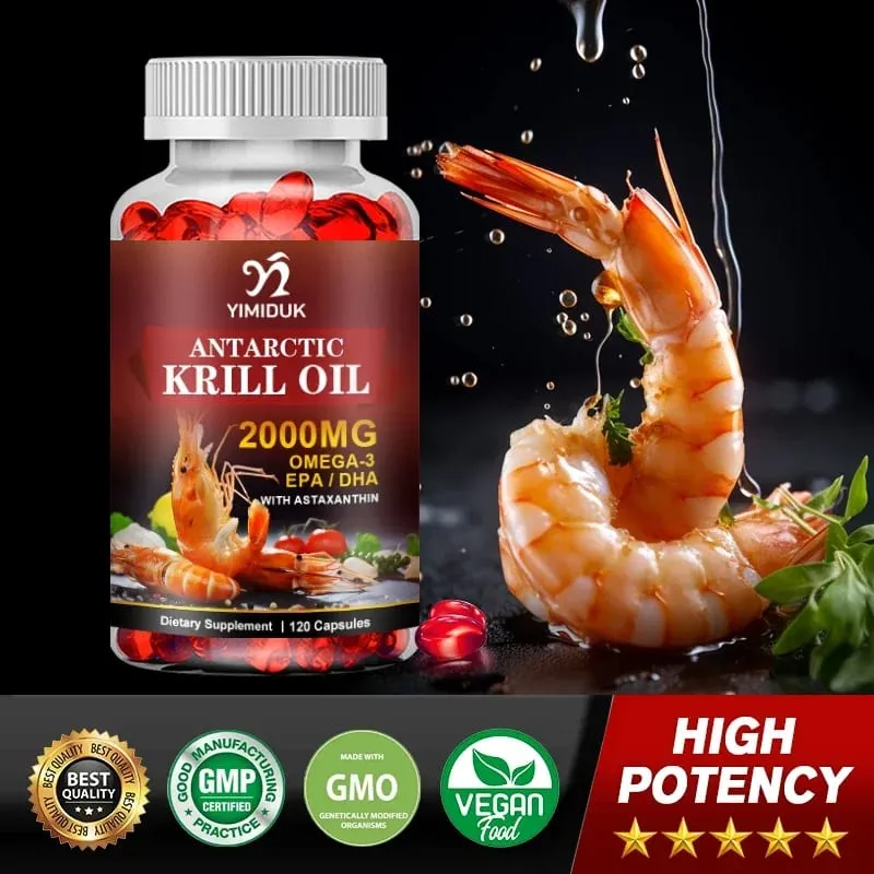 Pure Krill Oil 2000mg Supplement for Healthy Lipid Management Cardiovascular Protection Skin & Brain & Heart Health Non-GMO