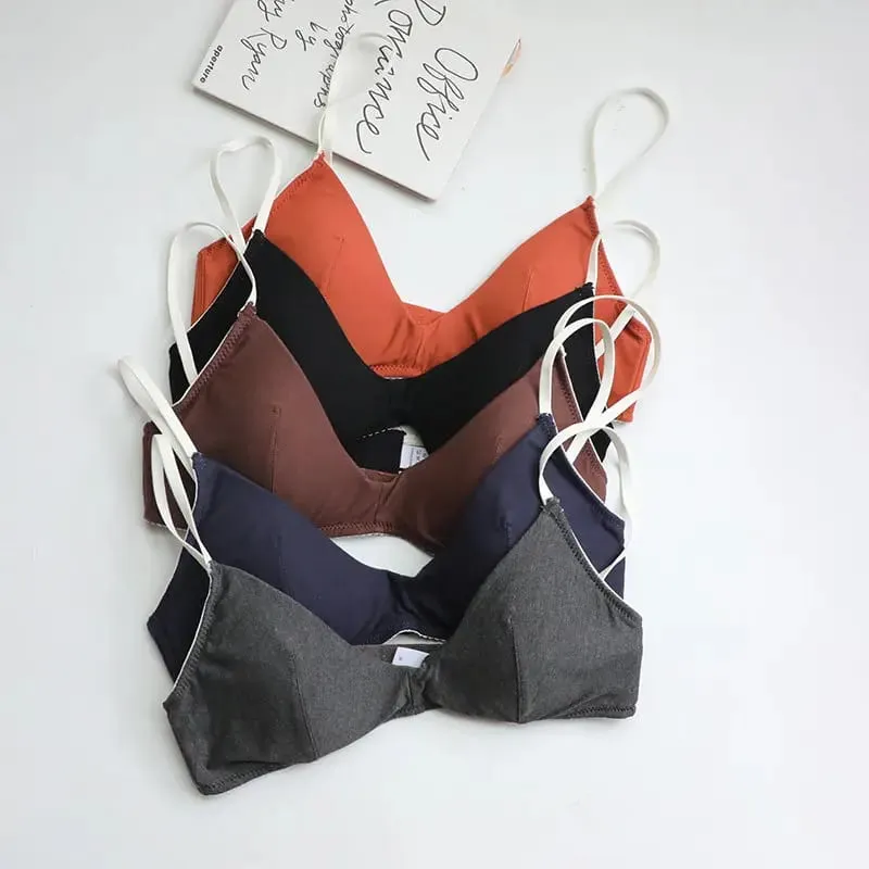 Sexy Women Underwear Set French Thin Cup Deep V Push Up Bra Summer Solid Wire Free Comfort Seamless Lingerie and Bra Briefs Set