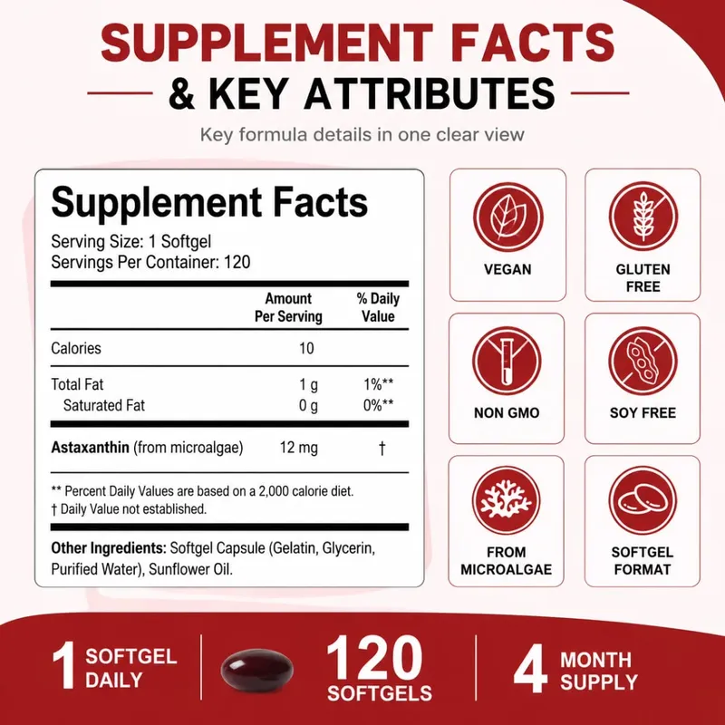 Cilt Sağlığı ve Sağlıklı Yaşlanma için Antioksidan Destekli Mikroalglerden Astaksantin Takviyesi 12mg Softgeller 120 Sayısı