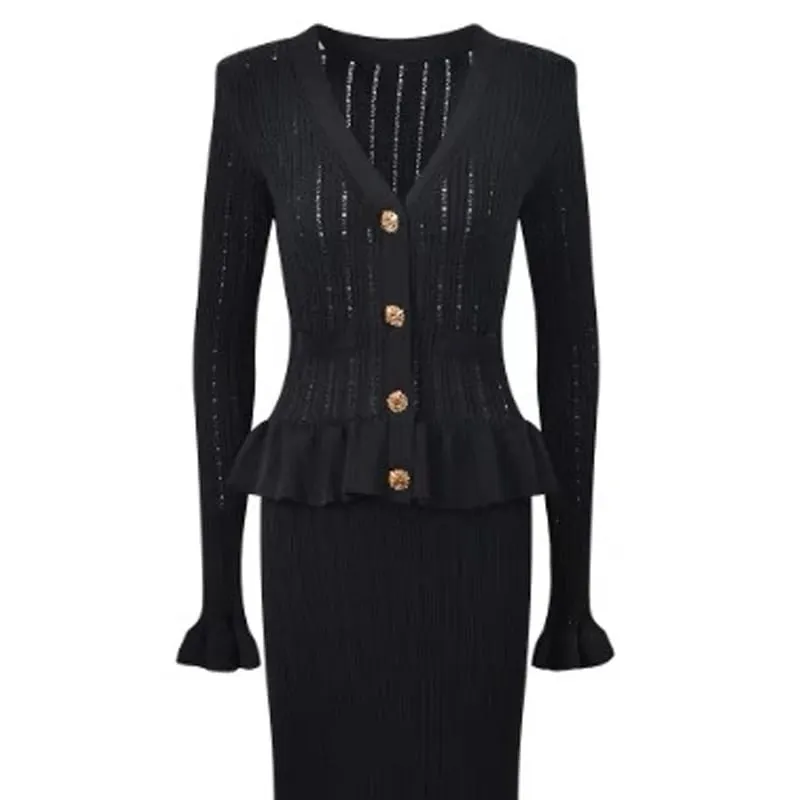 Yuoomuoo marca moda de uma peça de malha maxi vestido feminino elegante com decote em v babados cintura fina bodycon camisola vestido de festa