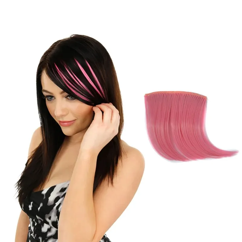 Colorful Clip in Synthetic Hair Bangs Gradient Hairpiece Fake Hair Piece Extensions for Women Girls Hair Extensions