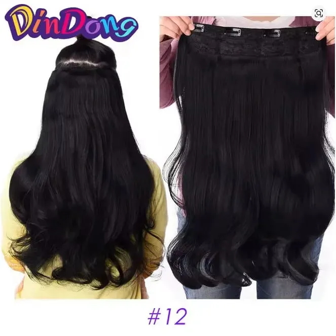 24 Inch Clips in Hair Extensions for Women Synthetic Long Natural Wavy Curly Hair in One Hairpiece Weft with Secure 4 Clips in