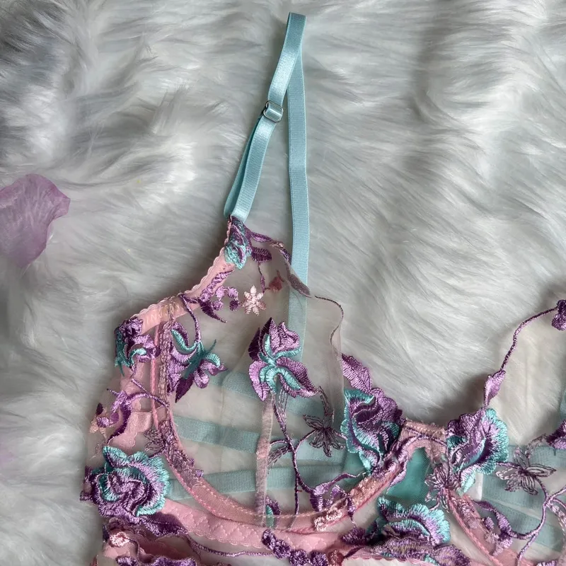 Sexy Fairy Lingerie Floral Transparent Underwear Ruffle Garter Intimate Delicate Underwear Beautiful See Through Outfits