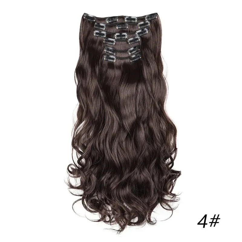 Synthetic Long Curly 16 Clips Hair Extension Heat Resistant Fiber Black Brown Hairpiece for Women Cosplay Wig Halloween Wig Part