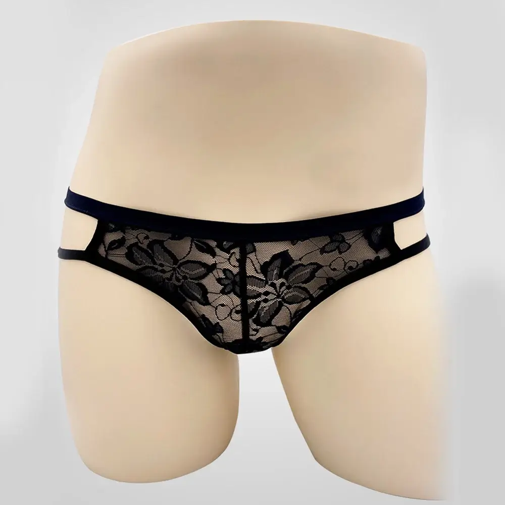 Sous-vêtements Sexy pour hommes, string, Lingerie exotique, culotte en dentelle transparente, pochette ajourée, motif floral, ceinture réglable — image 12