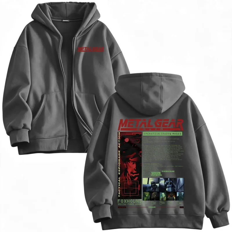 Metal Gear Solid MGS1 Solid Snake Game Zipper Hoodies Men's Women Clothing Fashion Gothic Zip Up Hooded Sweatshirts Jackets Coat