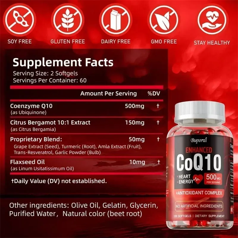 CoQ10 Supplement - Antioxidant Promotes Blood Circulation Heart Health and Energy Production and Enhances Immunity