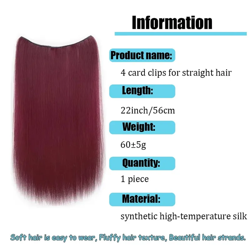 22‘’ Invisible 4Clip Long Straight Colored Synthetic Hair Extension Easy to Wear Suitable for Women's Daily or Holiday Wear.