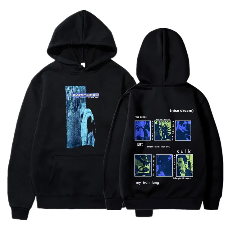 Vintage Rock Grubu Radiohead Kapüşonlu Üst Hip Hop Her Şey Müzik Albümü Baskı Kazak Harajuku Sokak Boyu Kapüşonlular Gençler