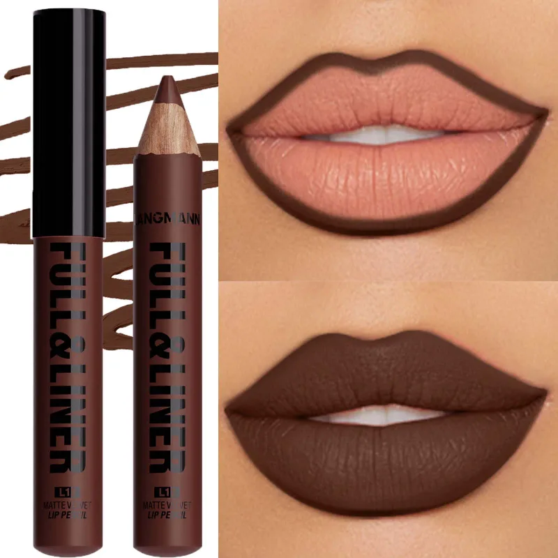 Vandtæt mat lipliner blyant Brun konturfarvet læbestift pen Langtidsholdbar 12 farve træ læbe liner blyant fuldlæbe makeup — image 6