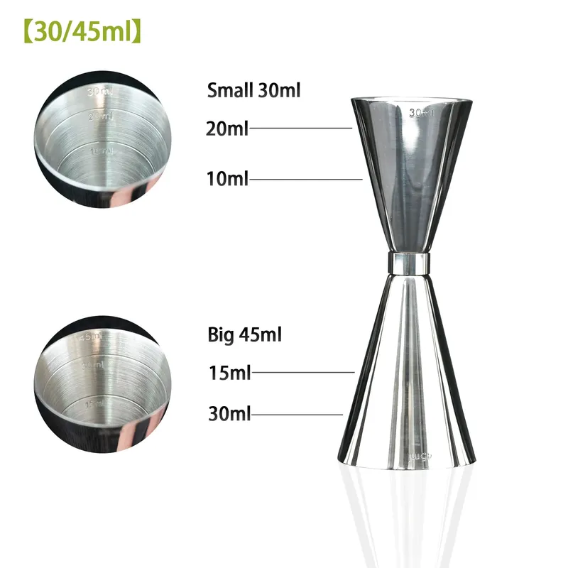 30/45/60/90ml Measuring Cup 304 Stainless Steel Measure Cup Cocktail Shot Drink Spirit Jigger Mixed Beaker Liquid Measuring Cups