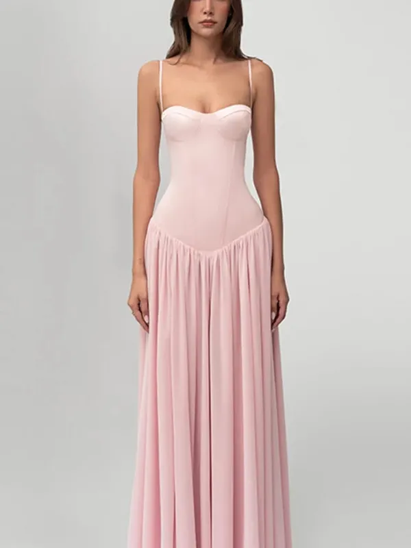 Women's Sweet Off Shoulder Maxi Dress Casual Simple Slim Fit Vest Ruffled Vistidos 2026 Luxury Back Lace Up Shaping Party Gown