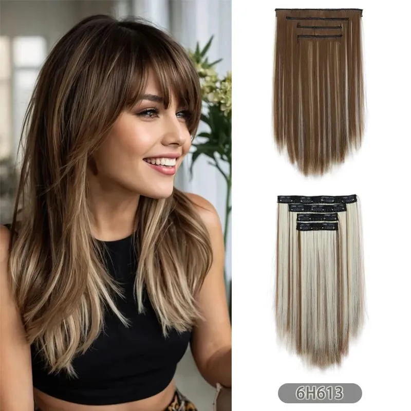 35CM Synthetic 4pcs/set Clips in Hair Extensions Short Straight Hairstyle Blonde Black Hairpieces Heat Resistant False Hair