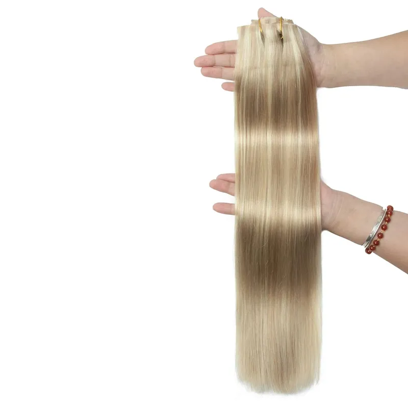 Extensiones con clip ligeras para mujer, juego de 7 Uds., cinta Invisible de PU, trama de cabello humano Natural de PU inyectado, 12-24 pulgadas, uso de longitud adicional