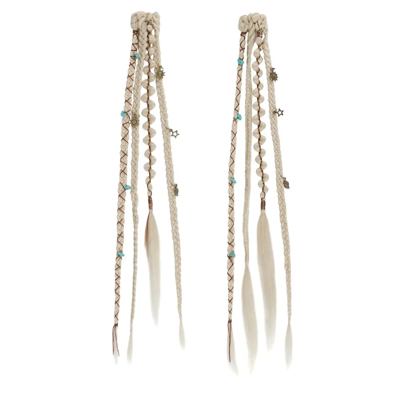 Boho Ombre Burgundy Braided Ponytail Hair Extensions Synthetic Braids With Bohemian Viking Hair Pieces For Women Carnival Party
